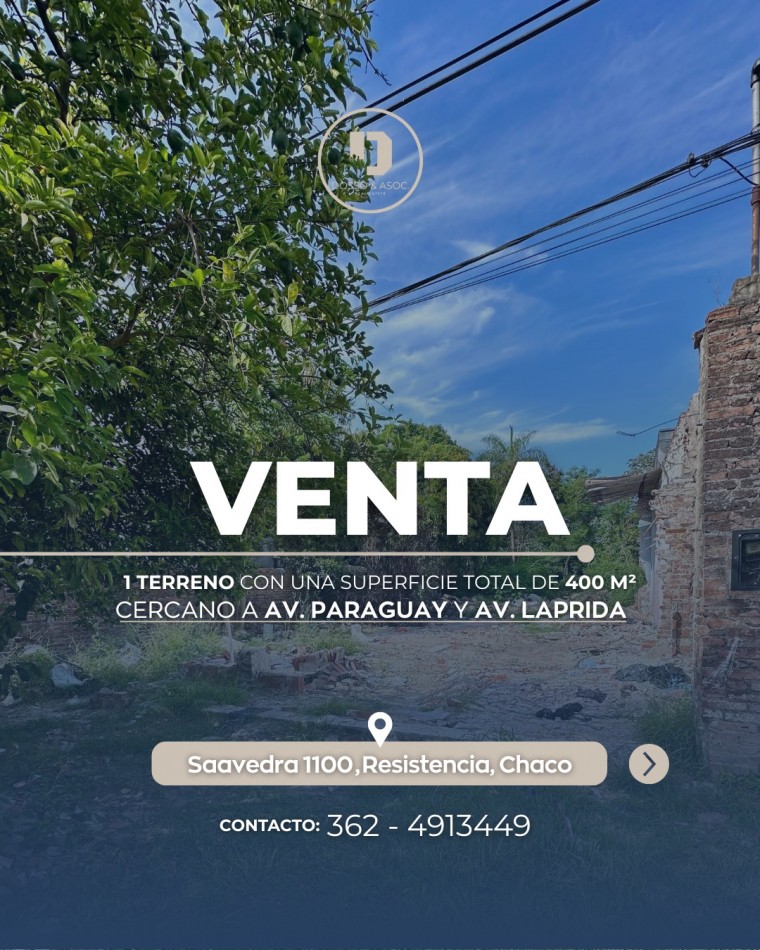 TERRENO DISPONIBLE EN VENTA Saavedra 1100,Resistencia, Chaco